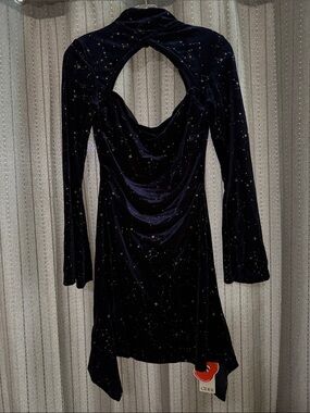 Cider Midnight Velvet Star-Print Long Sleeve Dress - Navy & Gold